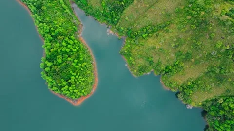 Top Down View Calm Waters of Samanalawewa Belihuloya Sri Lanka I Color Graded Stock Footage 315599766