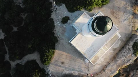 Top down view of Cape of Ducato, famous lighthouse of Greek island Lefkada. Stock Footage 158331511