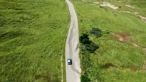 Top down view of car on rural road Stock Footage 117279001