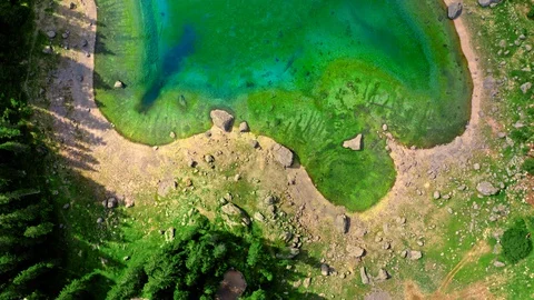 Top down view of Carezza lake in summer, Dolomites Stock Footage 127627515