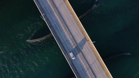 Top Down View of Cars Driving on Haulover Inlet Bridge in Miami - Aerial Shot 4K Stock Footage 243311891