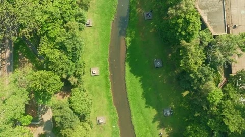 Top down view of central Yogyakarta park canal Stock-Footage 342580992