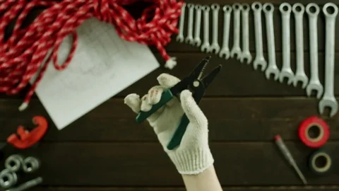 Top down view. Checking cutter pliers Stock Footage 80122259