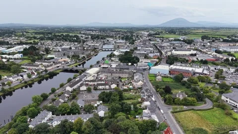 Top down view on the city Ballina, Ireland. Stock Footage 343737339