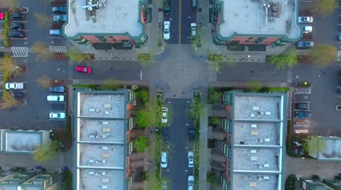 Top down view of a city block (aerial) (Hillsboro, OR) Stock Footage 64798592