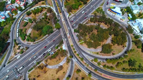 Top-down view of the city highway and vehicles on the road. Stock Footage 266429357