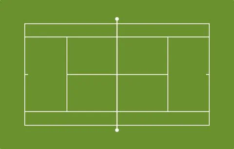 Top-down view of a clean, green grass tennis court with white lines Stock Illustration