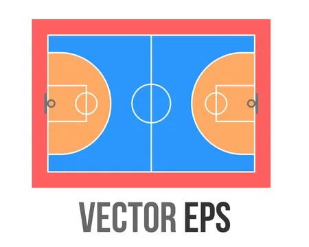 Top down view of a clean, minimalist basketball court with blue and orange .. Stock Illustration