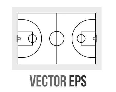 Top down view of a clean, minimalist basketball court diagram with center c.. Stock Illustration