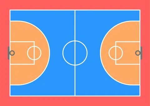 Top down view of a clean, minimalist basketball court with blue and orange .. Stock Illustration