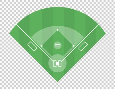 Top down view of clean, minimalist baseball field with green grass, white lines Stock Illustration