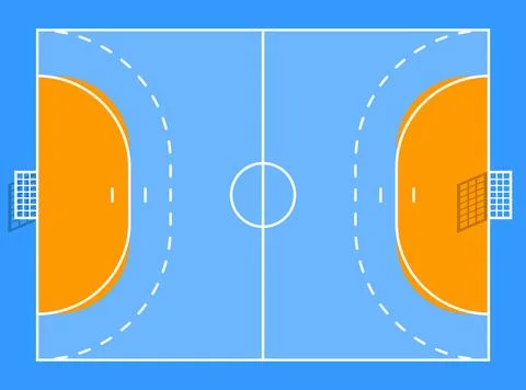 Top down view of a clean, minimalist handball court with bright blue surface Stock Illustration