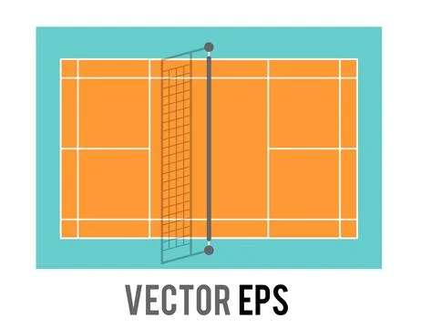 Top down view of a clean, modern badminton court with orange surface and tu.. Stock Illustration