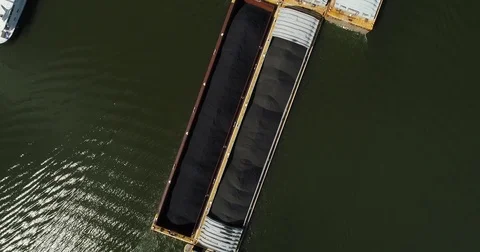 Top Down View of Coal Barge on River Stock Footage