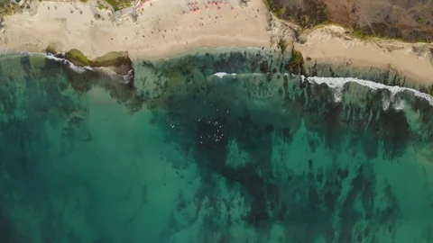 Top down view at coast of indian ocean, Bali, Indonesia, 4k Stock Footage 122158101