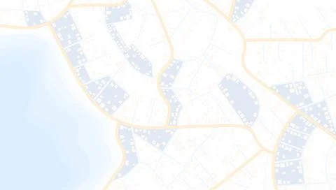 Top down view of coastal city map with streets and building zones in pale colors Stock Illustration