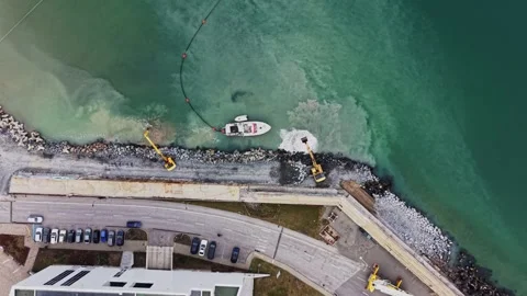 Top down view of coastal construction works Stock-Footage 338186687