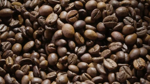 Top-down view of coffee beans swirling Stock Footage 316070557