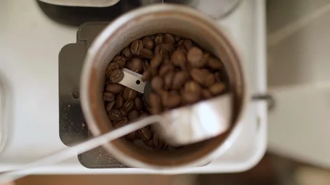Top down view of coffee grinder Stock Footage 98377822