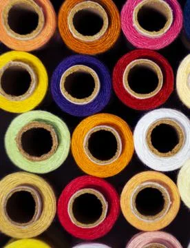 Top Down View of Colorful Thread Reels Stock Photos