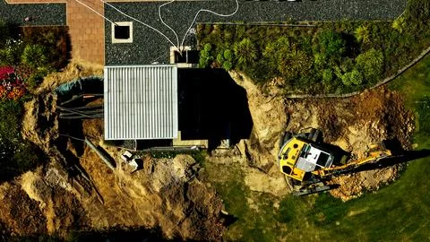 Top Down View of Construction Work at Freibad Elze Outdoor Pool Stock Photos