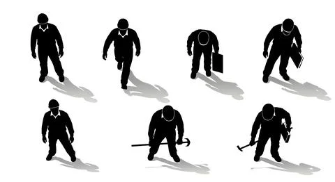 Top-Down View of Construction Worker Silhouettes Stock Illustration