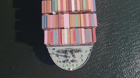 Top down view of a container ship on the high seas Stock Footage 254520486