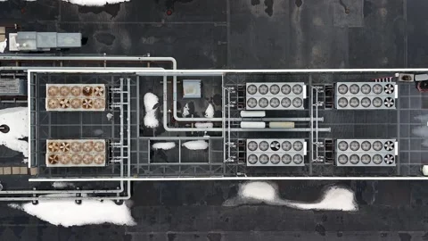 Top down view of Cooling units and chillers on a Data center infrastructure Stock Footage 329827684
