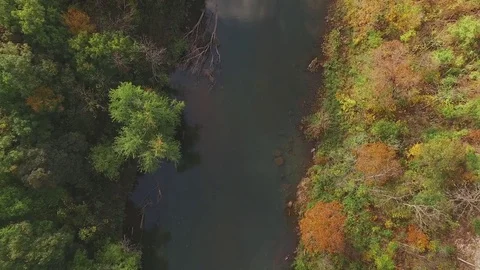 Top Down View of Country River Stock Footage 75621979