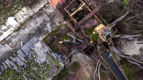 Top down view on crane ruin Stock-Footage 148347287