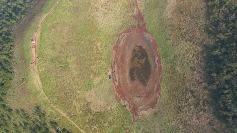 Top-down View of the Crater, Geum Oreum, Jeju, South Korea. Stock Footage 146066780