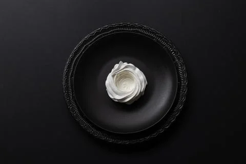 Top-Down View of a Crisp White Meringue Pavlova Nest Stock Photos