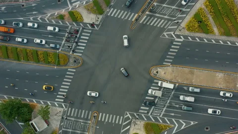 Top down view of crossroad in Phuket Thailand, downtown traffic street crossroad Stock-Footage 170303011