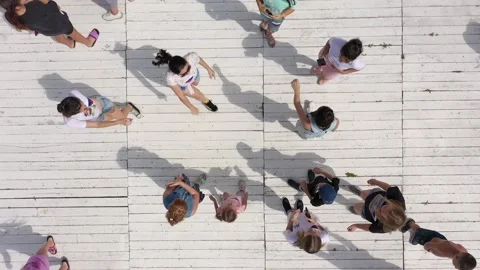 Top-down view of dancing people. A fun holiday. A lot of young cheerful people 스톡 동영상 172312683