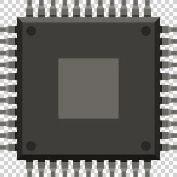 A top-down view of a dark grey computer chip with multiple metallic pins ar.. Stock Illustration