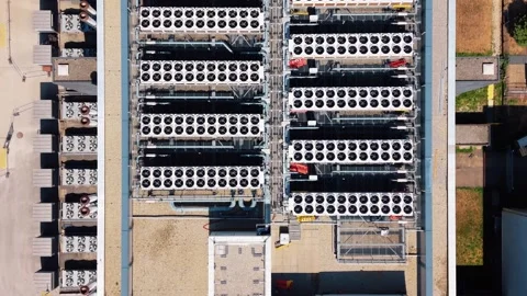 Top Down View of Data Center Cooling Units Stock Footage 346458034