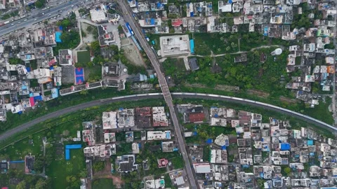 Top down view of The Delhi Rail running on the tracks towards the Station. Stock Footage 317940039