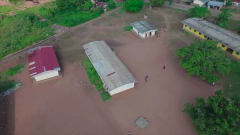Top-down view of dirt ground with few buildings, Ouesso, Congo Stock Footage 332000090