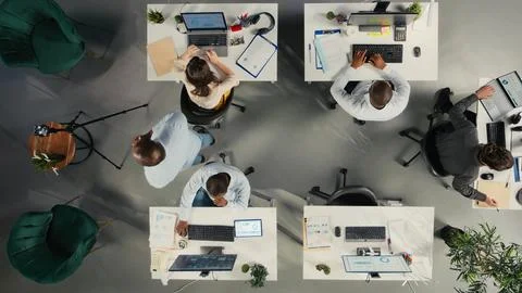 Top down view of diverse staff recording marketing ad Stock Photos