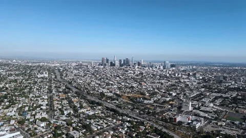 Top down view of downtown in summer on a sunny day, Los Angeles, California. Video stock 158387052