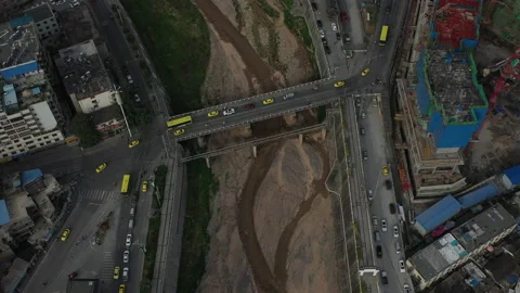 Top Down View of Drought and Dried up River in China 動画素材 205329393