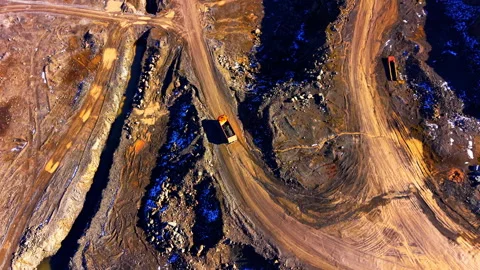 Top down view of dump truck on quarry road, Bulgaria Stock Footage 339011181