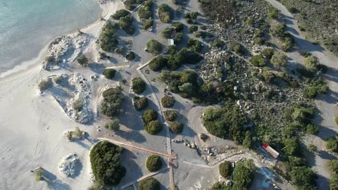 Top-down view of dunes and boardwalks at Elafonisi, Crete Stock Footage 346742005