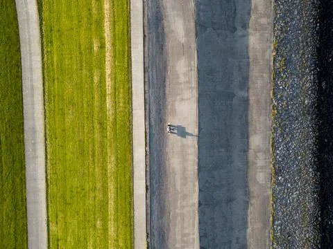 Top-down view of a dyke in the Eemsdelta, Groningen, The Netherlands Stock Photos