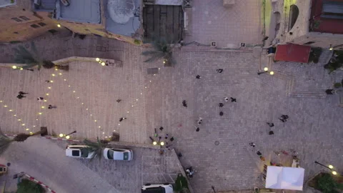 Top down view of the entrance to Old city of Jaffa at the night of New Stock Footage 229098568