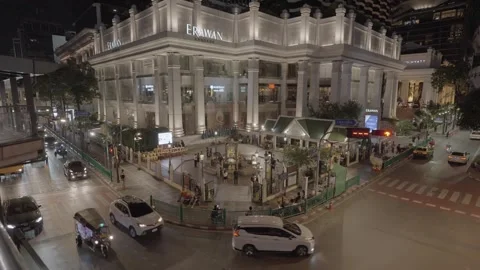 Top down view to the famous Erawan Shrine (San Phra Phrom Erawan) landmark .. Stock Footage 327796794
