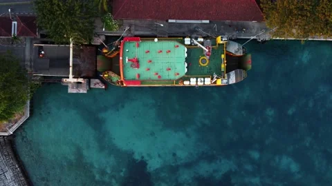 Top down view on ferry in harbor in Bali Stock Footage 165623768