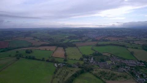 Top Down View of Fields and Meadows over English Village, Berry Pomeroy, Devon Stock-Footage 162009257