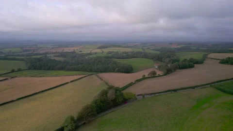 Top Down View of Fields and Meadows over English Village, Berry Pomeroy, Devon Stock-Footage 162077817