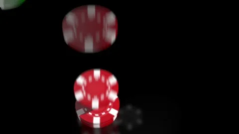 Top down view of five piles of colorful poker chips stacking up over black Stock Footage 99387571